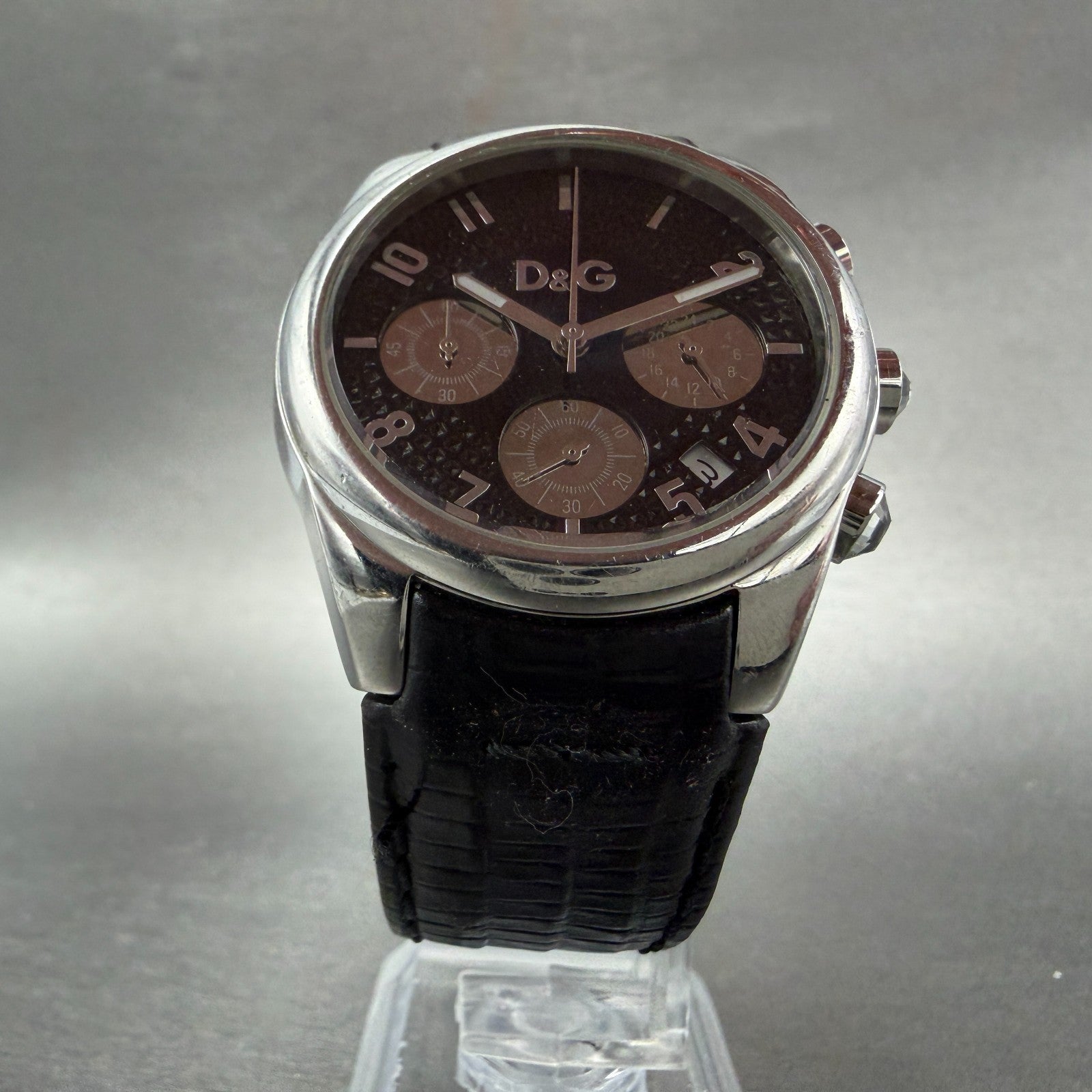 Dolce & Gabana Chrono Watch Men 38mm Black Dial Steel Date Round READ!! New Batt5