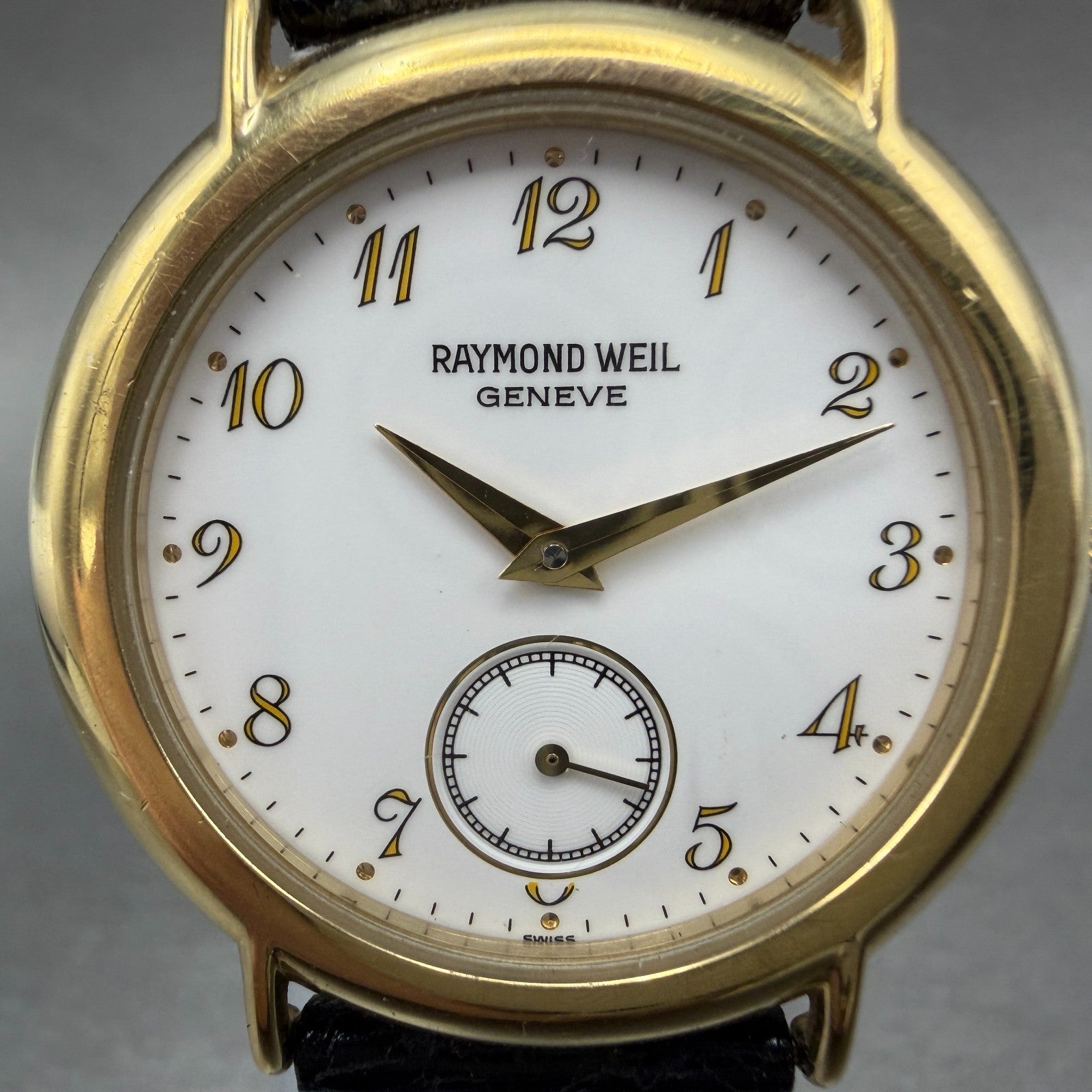 Raymond Weil Watch Unisex 32mm White Dial Gold Plated Small Seconds 9808 New Bat1
