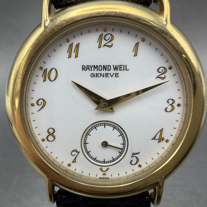 Raymond Weil Watch Unisex 32mm White Dial Gold Plated Small Seconds 9808 New Bat1