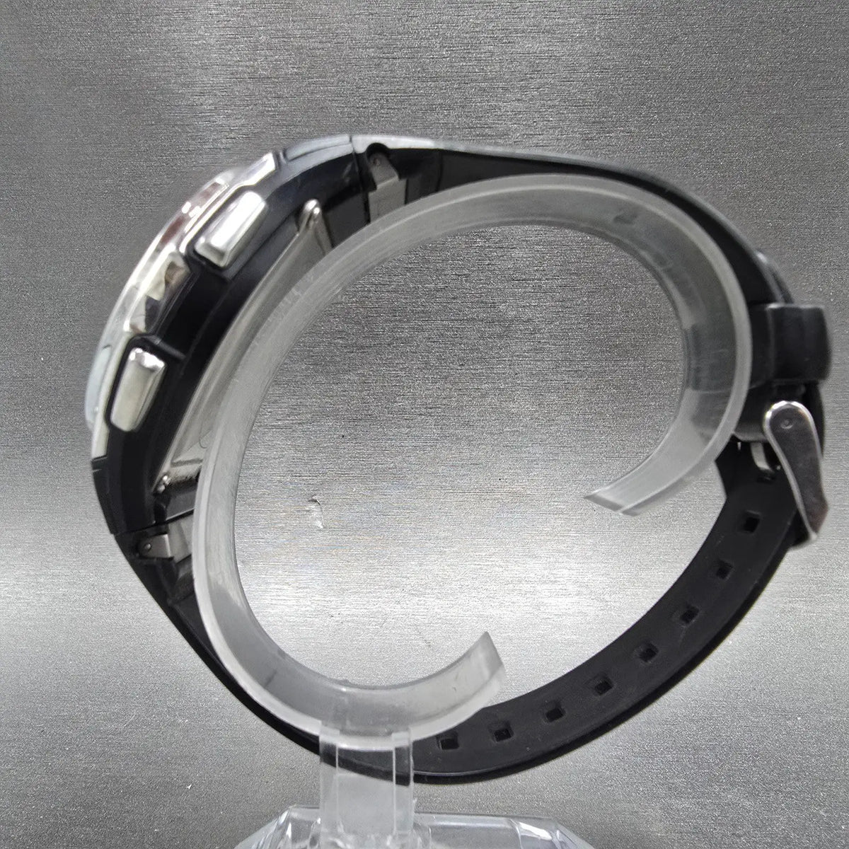 Casio WVA-470 Watch Men 42mm Black Silver Wave Ceptor Alarm Chronograph Round 676