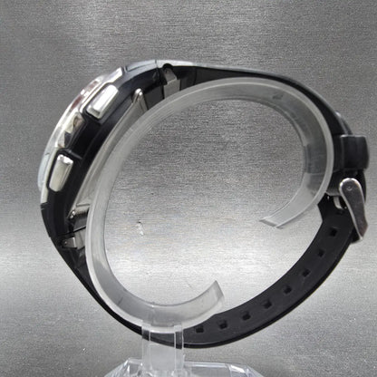 Casio WVA-470 Watch Men 42mm Black Silver Wave Ceptor Alarm Chronograph Round 676