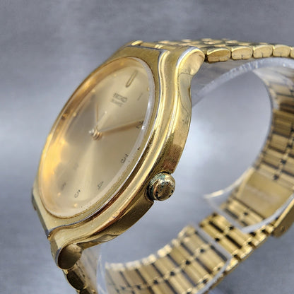 Seiko SX Watch Men 34mm Gold Dial Gold Tone Round V701-6J60 PARTS REPAIR