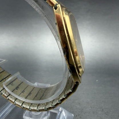 Bulova Tank Watch Men 27mm Gold Dial Gold Tone Rectangle 92V11 Vintage PARTS4