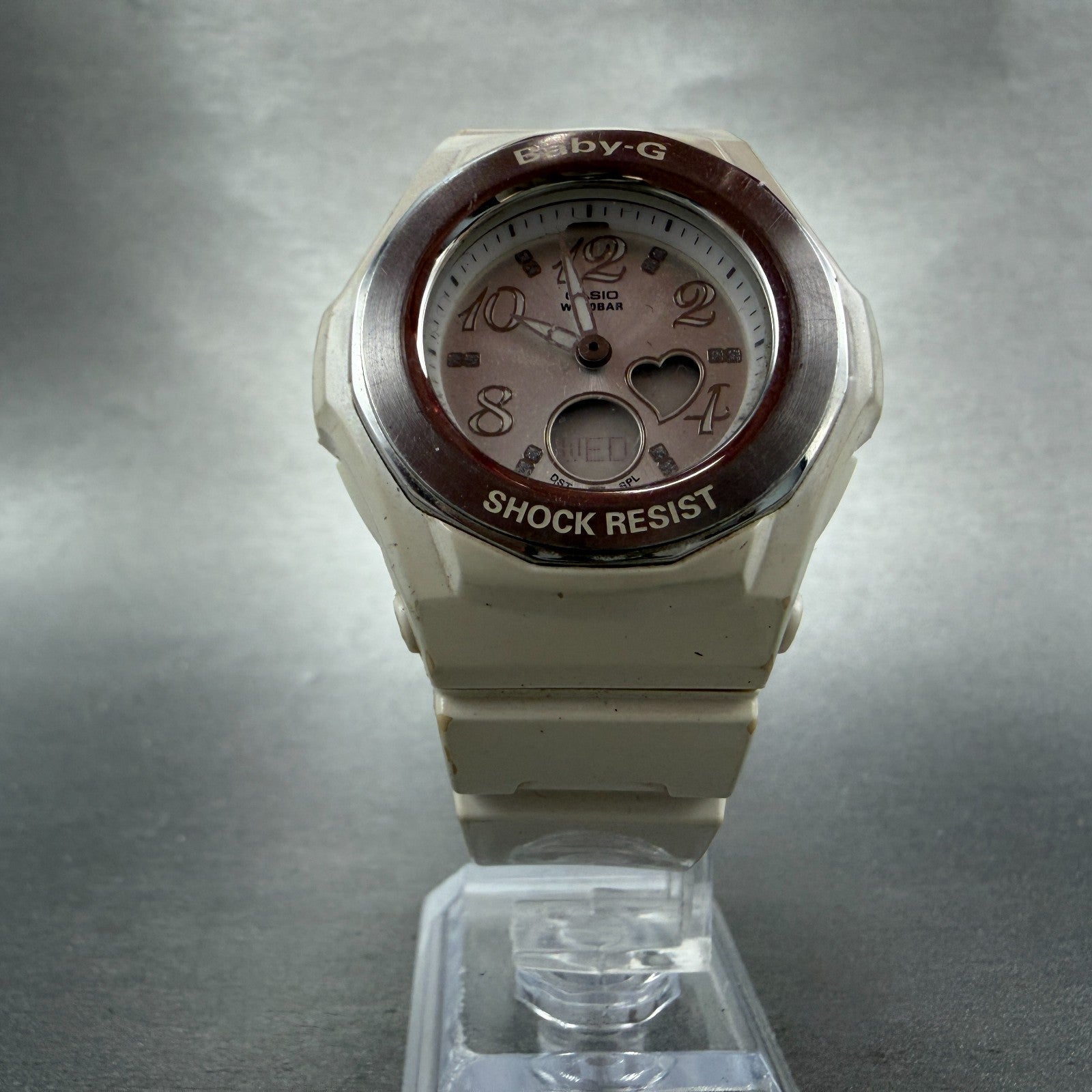 Casio Baby-G Watch Women 38mm White Dial White Case Round BGA-100 New Battery TJ5