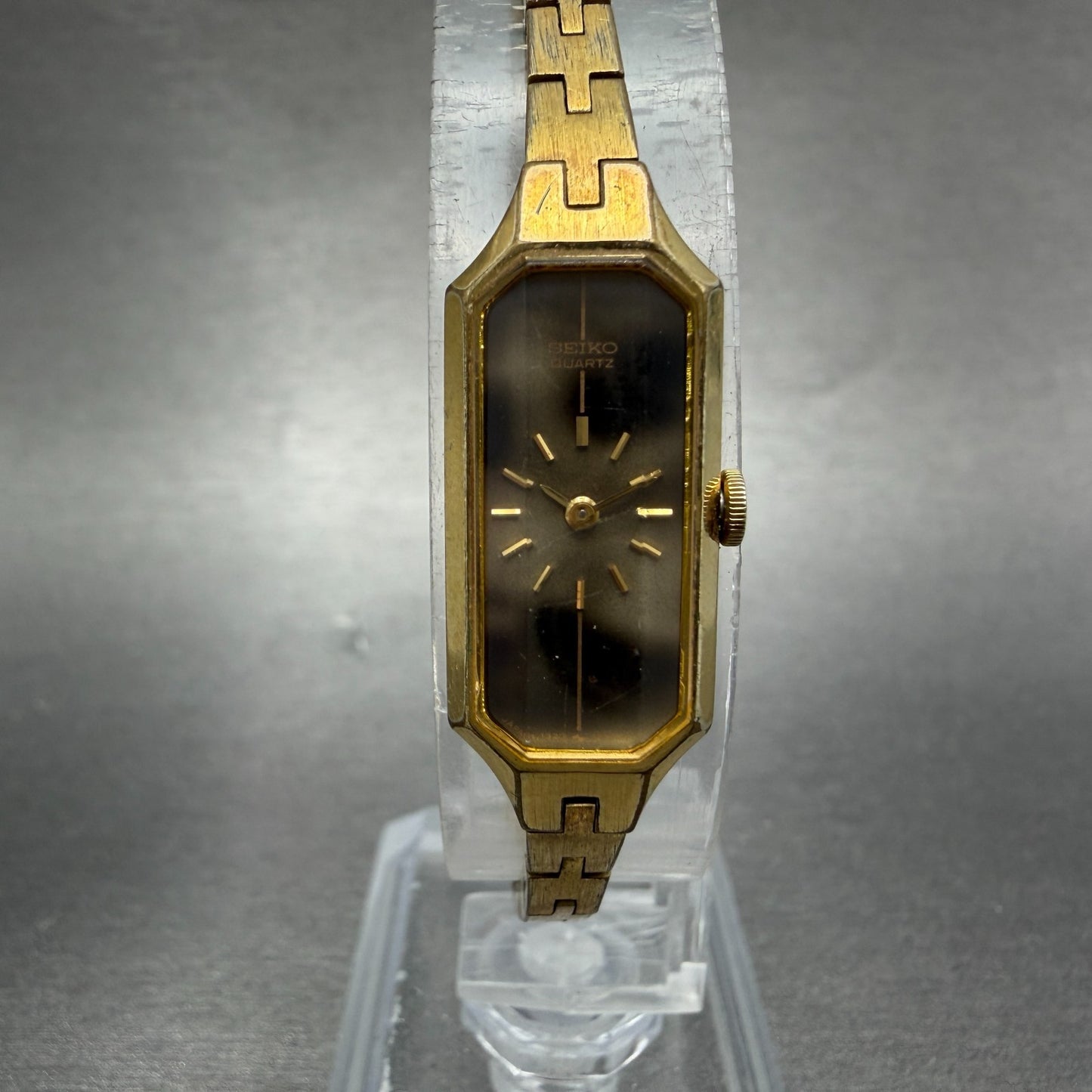 Seiko Watch Women 13mm Gray Dial Gold Tone Octagon 1320-5989 New Battery JGJ0