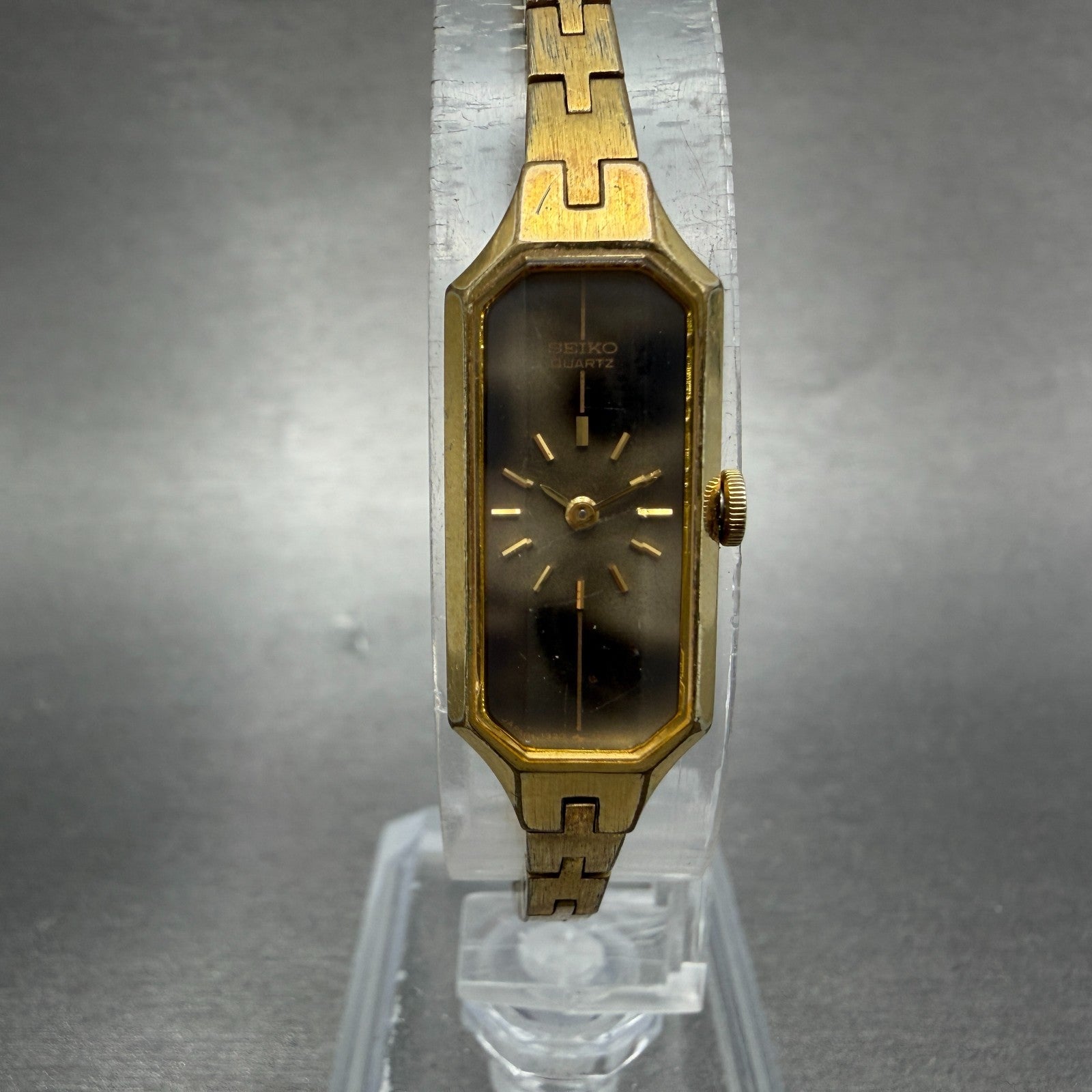 Seiko Watch Women 13mm Gray Dial Gold Tone Octagon 1320-5989 New Battery JGJ0