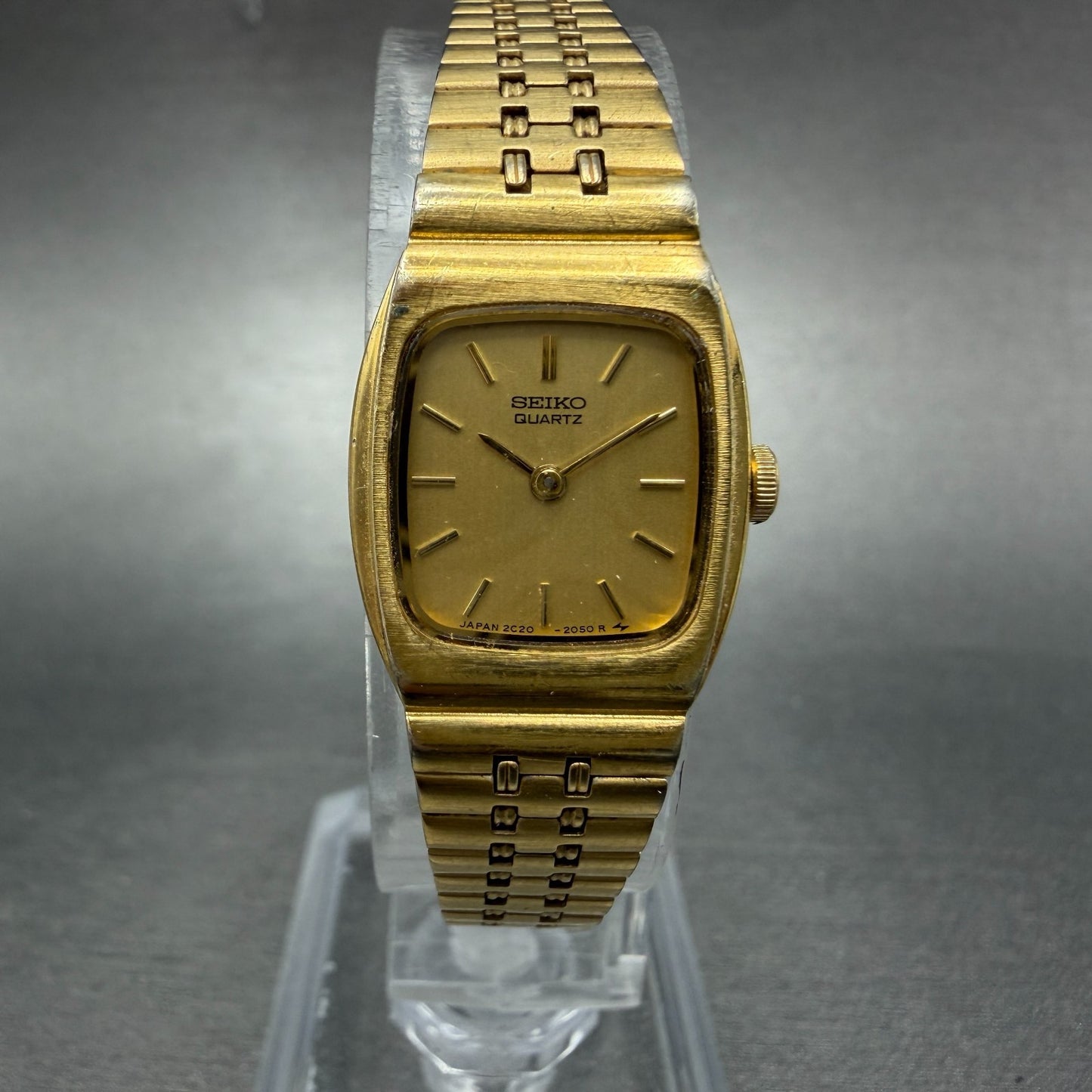 Seiko Tank Watch Women 16mm Champagne Dial Gold Tone 2C20-5969 New Battery0
