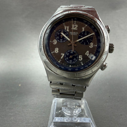 Swatch irony Chrono Secret Agent Watch Men 40mm Blue Dial Steel Date New Batt5