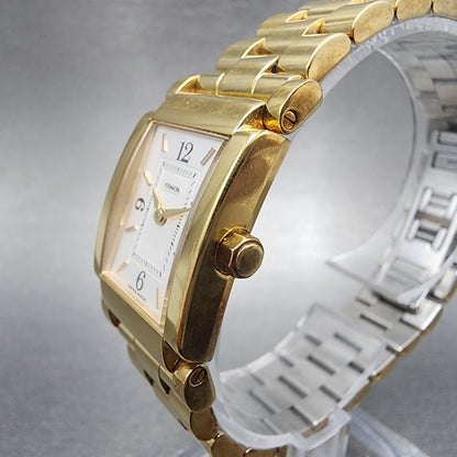Coach Tank Watch Women 20mm White Dial Gold Tone Rectangle W015 New Battery2