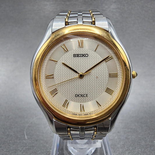 Seiko Dolce Watch Men 34mm Cream Dial Two Tone Round 8j41-6030 New Battery