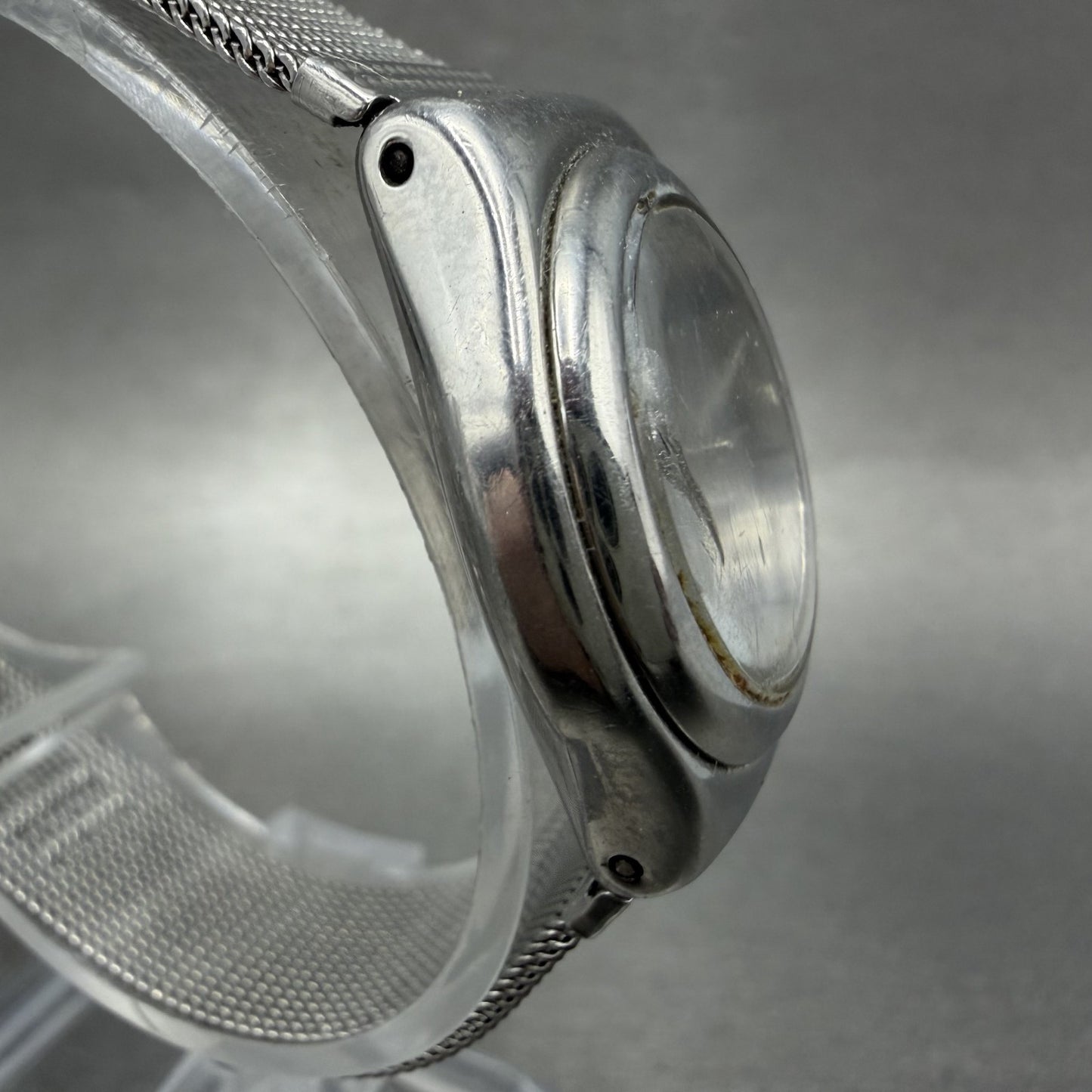 Swatch Irony Libertine Watch Women 24mm Silver Dial Steel Mesh Band New BatteryA3