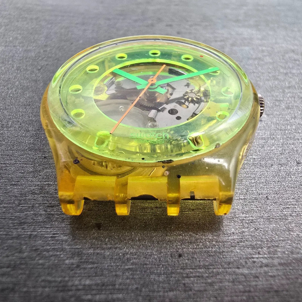 Swatch Bermudas Watch Men 34mm Green Dial Clear Case Round GK133 New Battery4