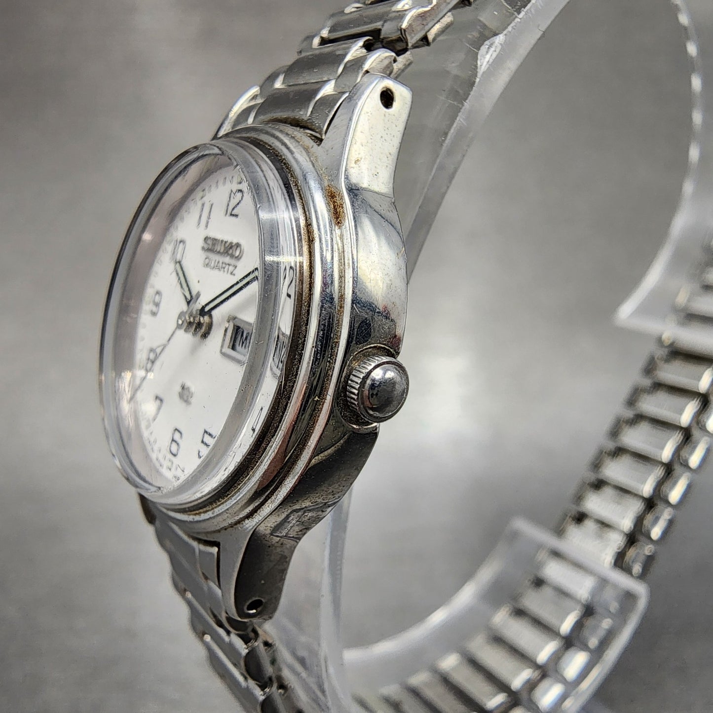 Seiko SQ Watch Women 24mm White Dial Silver Tone Daydate 3y030a29 New Battery2