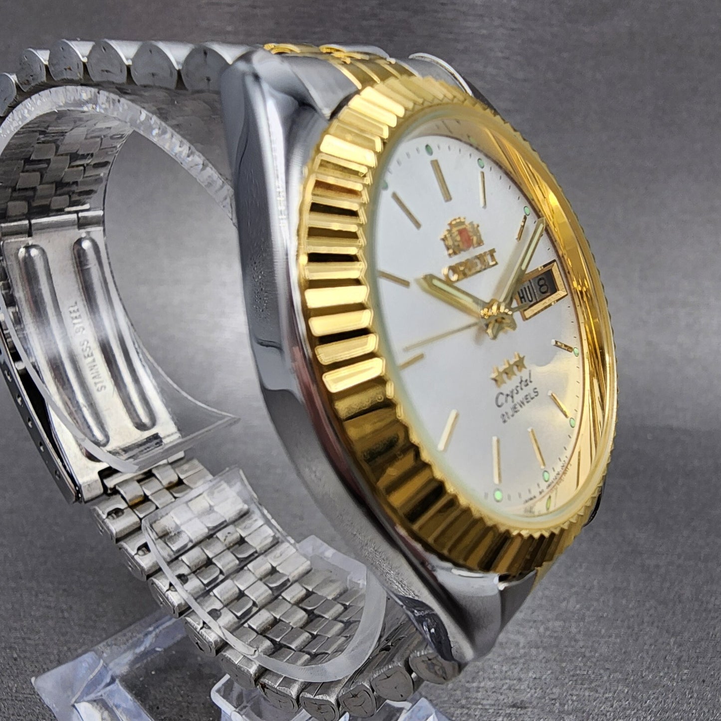 Orient President Watch Men 36mm Silver Dial Two Tone Daydate Automatic 469ed733