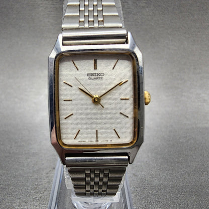 Seiko Tank Watch Women 20mm Silver Dial Two Tone 73215700 New Battery0