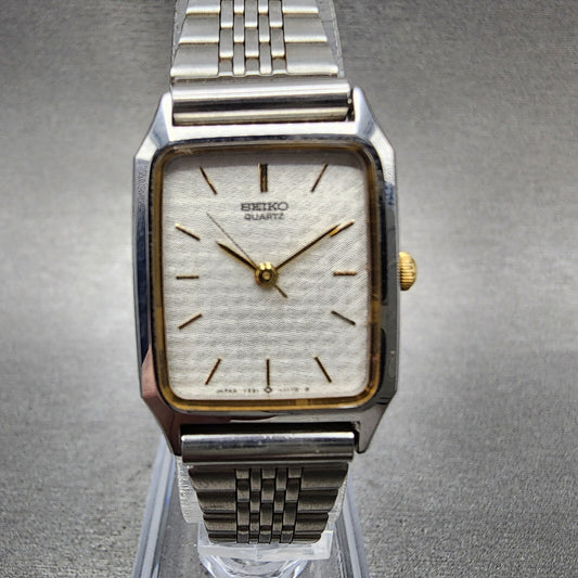 Seiko Tank Watch Women 20mm Silver Dial Two Tone 73215700 New Battery0