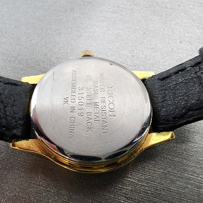 Ricoh Watch Women 25mm Champagne Gold Tone Round Leather Band New Battery10