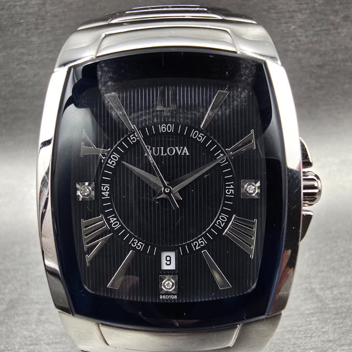 Bulova Tank Watch Men 35mm Black Dial Silver Date Rectangle 96D108 New Battery1