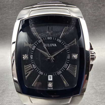Bulova Tank Watch Men 35mm Black Dial Silver Date Rectangle 96D108 New Battery1