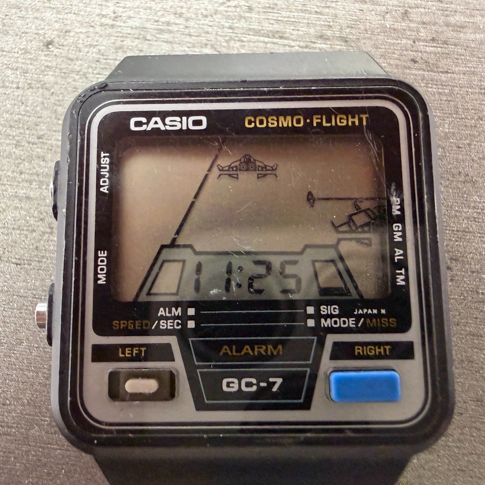 Casio Cosmo Flight Watch Men 33mm Black Digital Alarm Rectangle GC-7 New Batt1