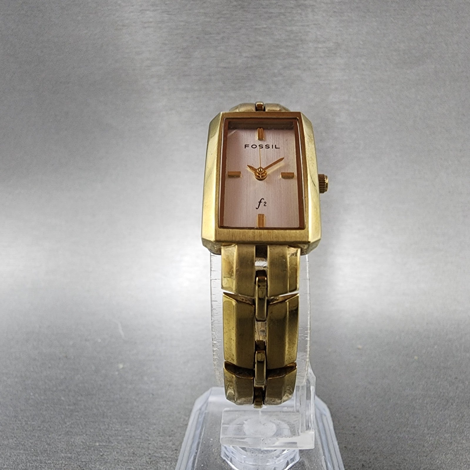 Fossil Tank Watch Women 17mm Silver Dial Gold Tone Rectangle ES9947 New Battery5
