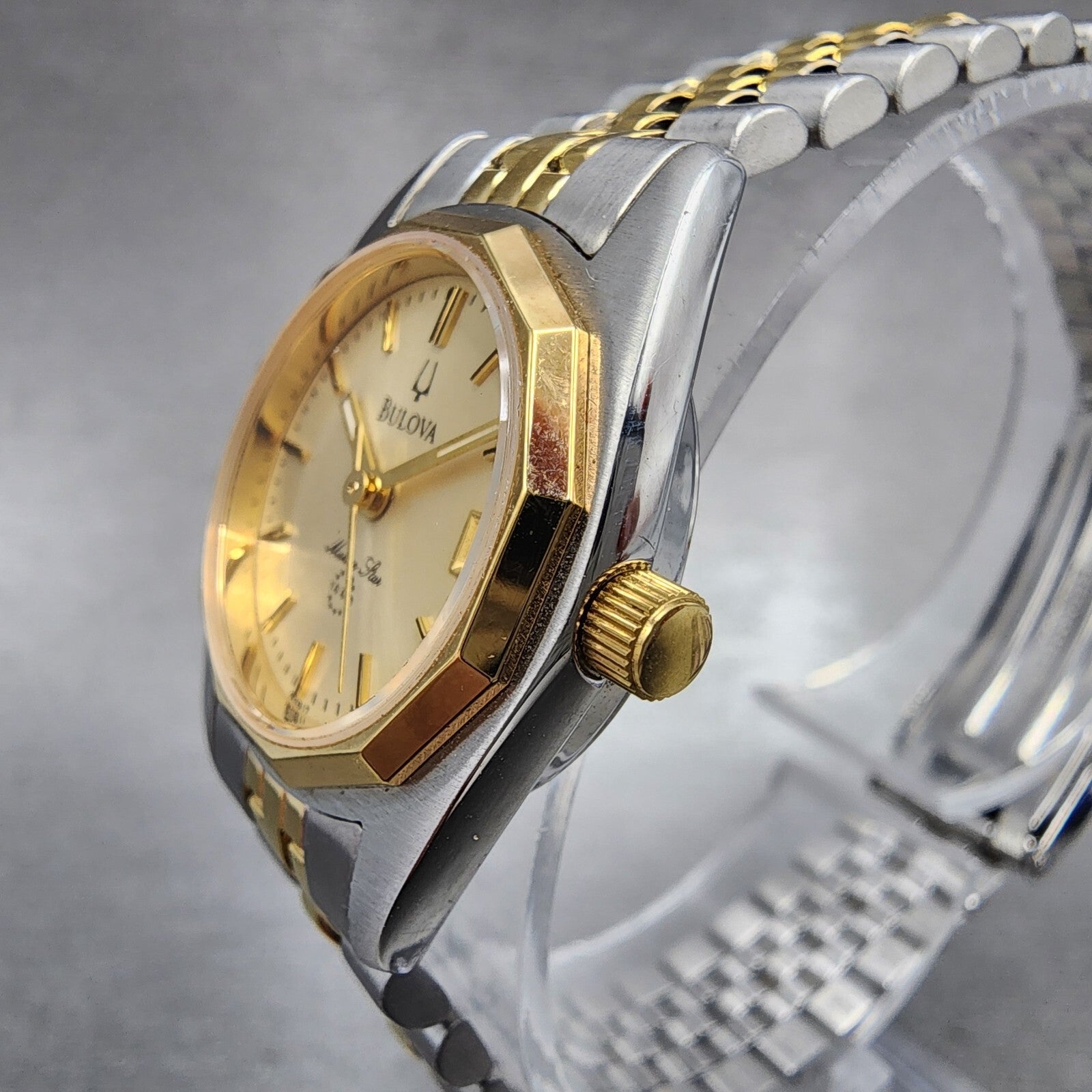 Bulova Marine Star Watch Women 24mm Gold Dial Two Tone Date Round New Battery2