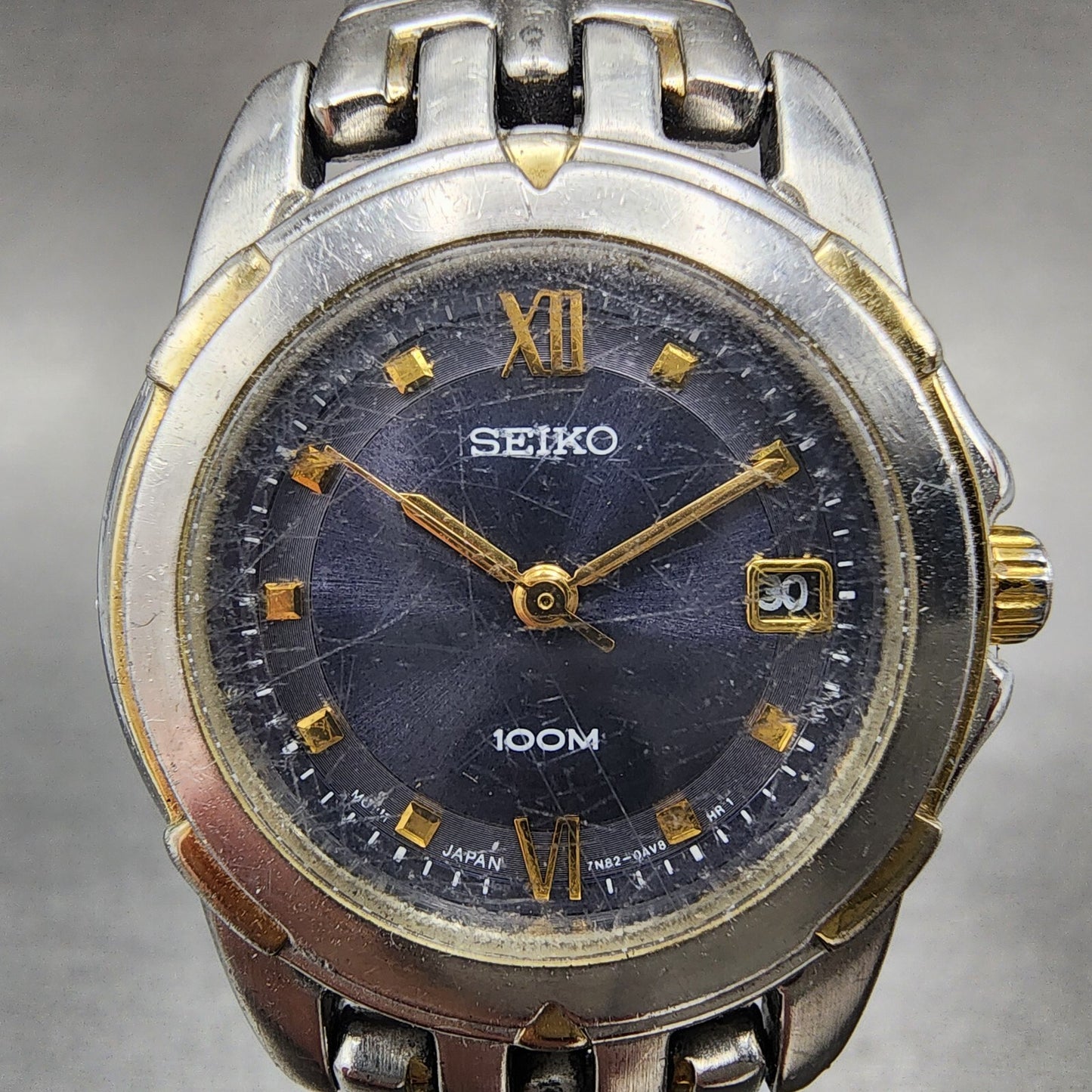 Seiko Watch Women 26mm Blue Dial Two Tone Date Round 7N820AM0 New Battery1