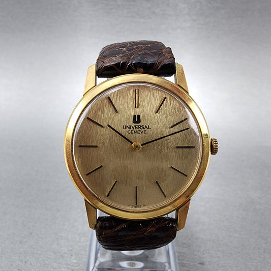 Universal Geneve Watch Men 32mm Gold Dial Gold Tone Manual Wind Runs 542136