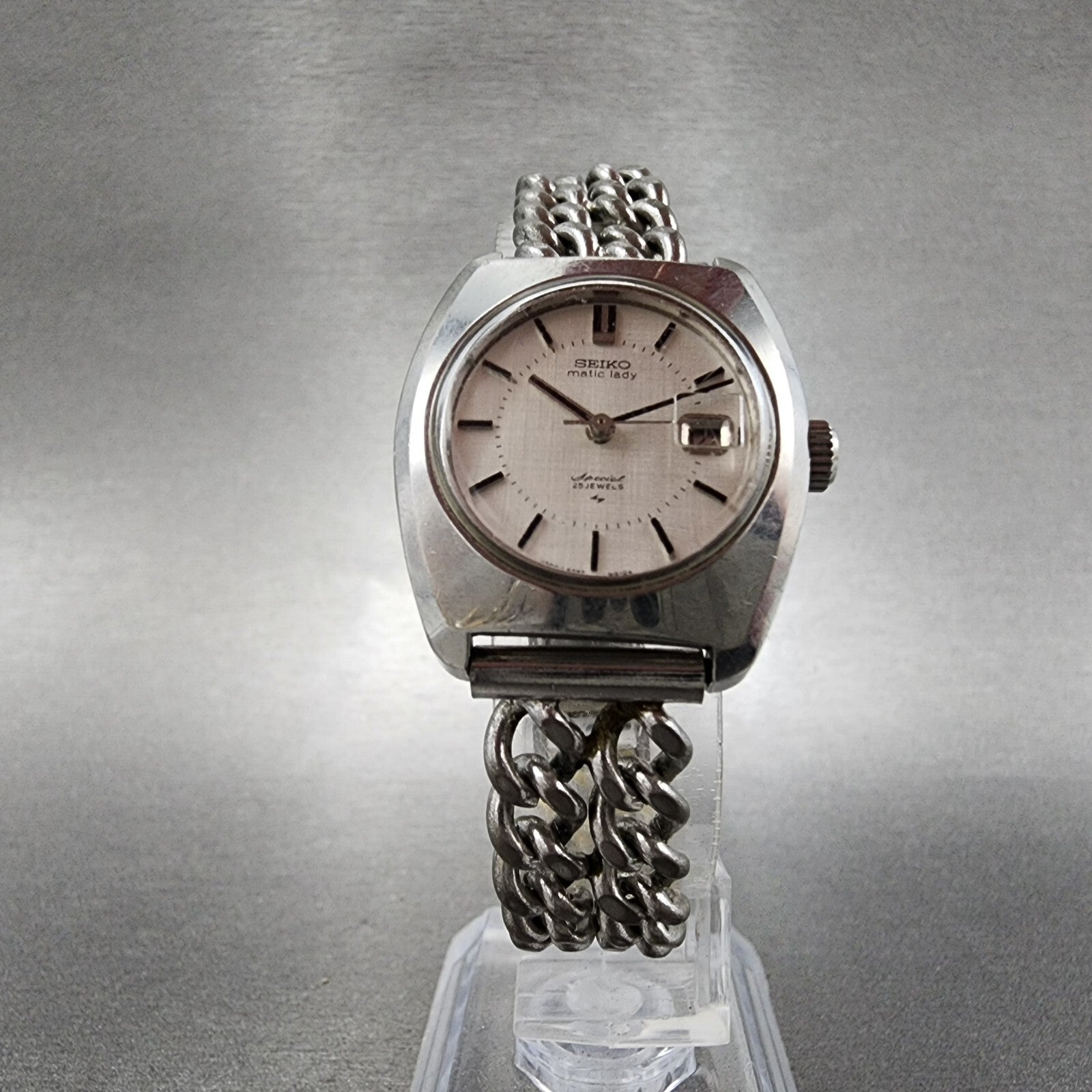 Seiko Matic Lady Special Watch Women 25mm Silver Dial Silver Tone Date Runs5