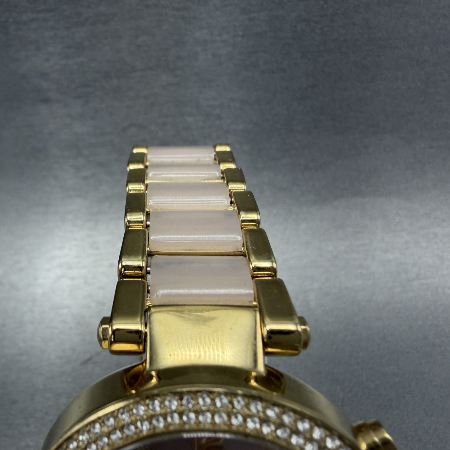 Michael Kors Parker Chronograph Watch Women 39mm Pink Dial Gold Tone Date NewBat4