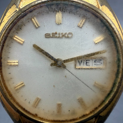 Seiko Watch Men 37mm White Dial Gold Tone Daydate V743-8069 New Battery1