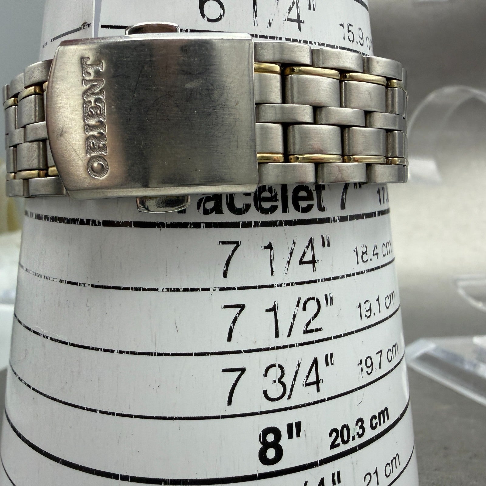 Orient Solar Watch Men 33mm White Dial Two Tone Rectangle Date VDAD-C1 Works10
