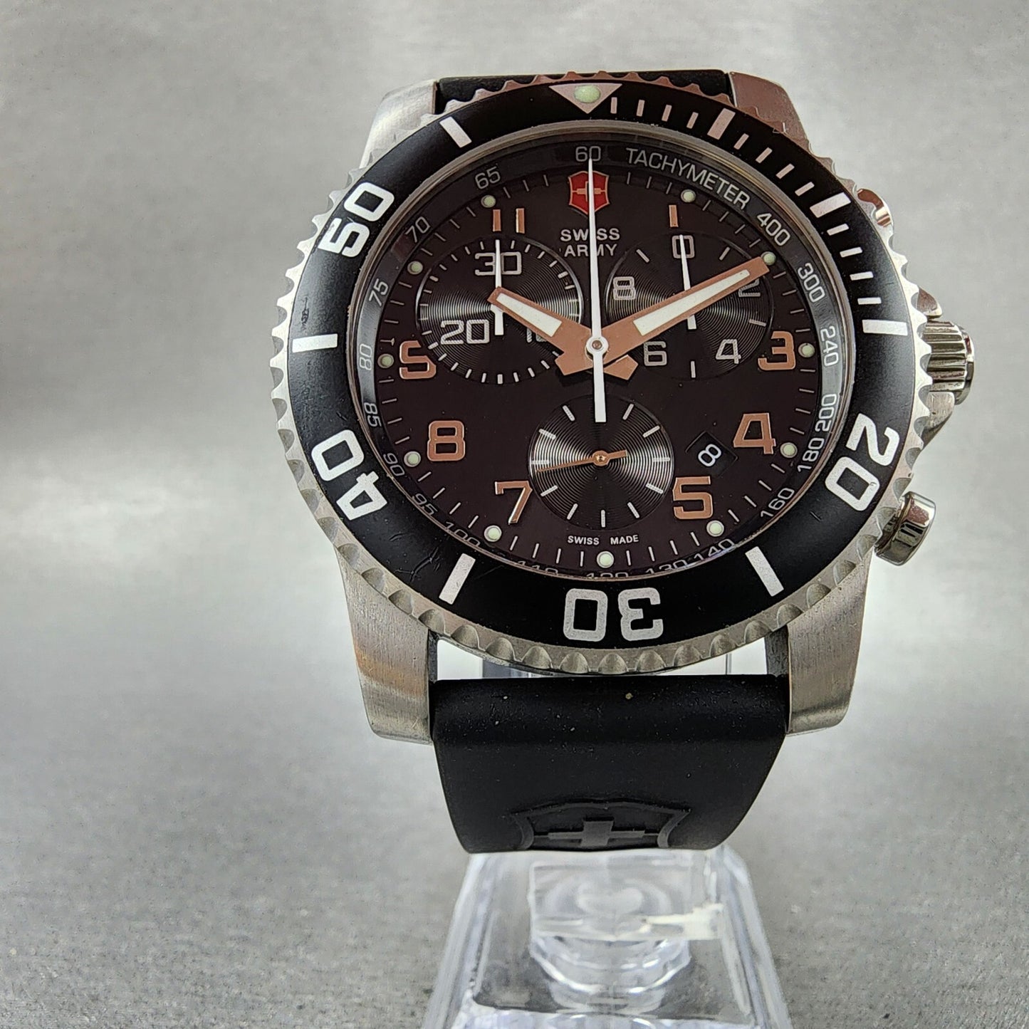 Swiss Army Maverick Watch Men 45mm Black Dial Silver Tone Date 24143 New Batt5