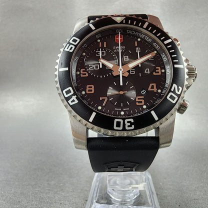 Swiss Army Maverick Watch Men 45mm Black Dial Silver Tone Date 24143 New Batt5