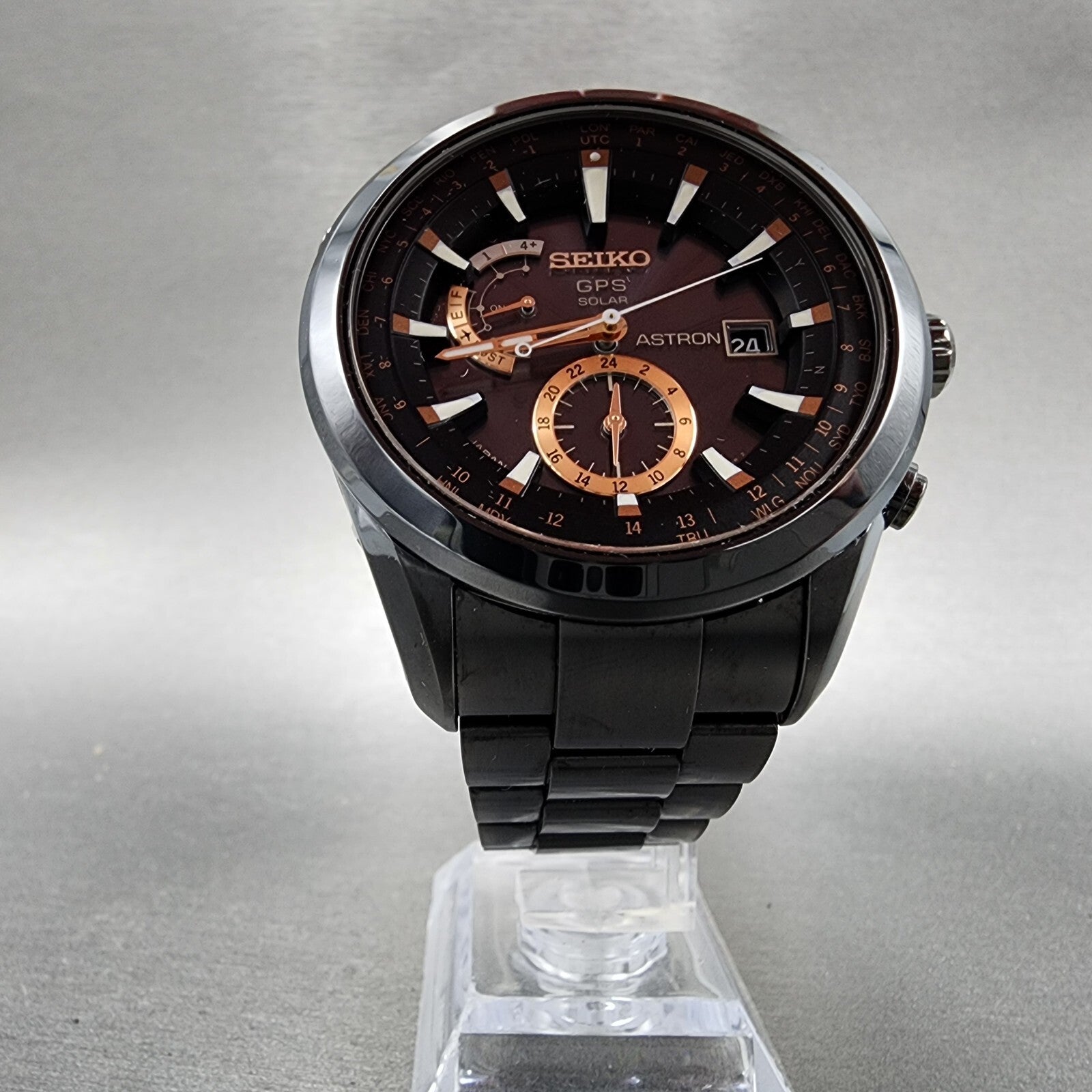 Seiko Astron GPS Watch Men 47mm Black Dial Black Case Date GPS Round 7X520AC05