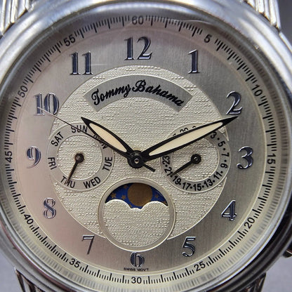 Tommy Bahama Bimini Tide Watch Men 42mm White Dial Steel Daydate TB1066 New Batt1
