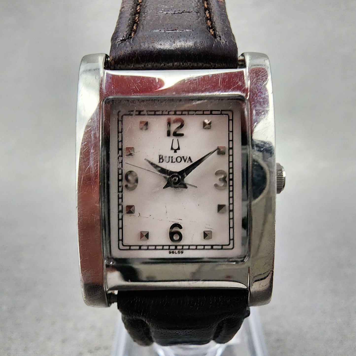Bulova Tank Watch Women 21mm White Dial Silver Tone Date Rectangle New Battery1