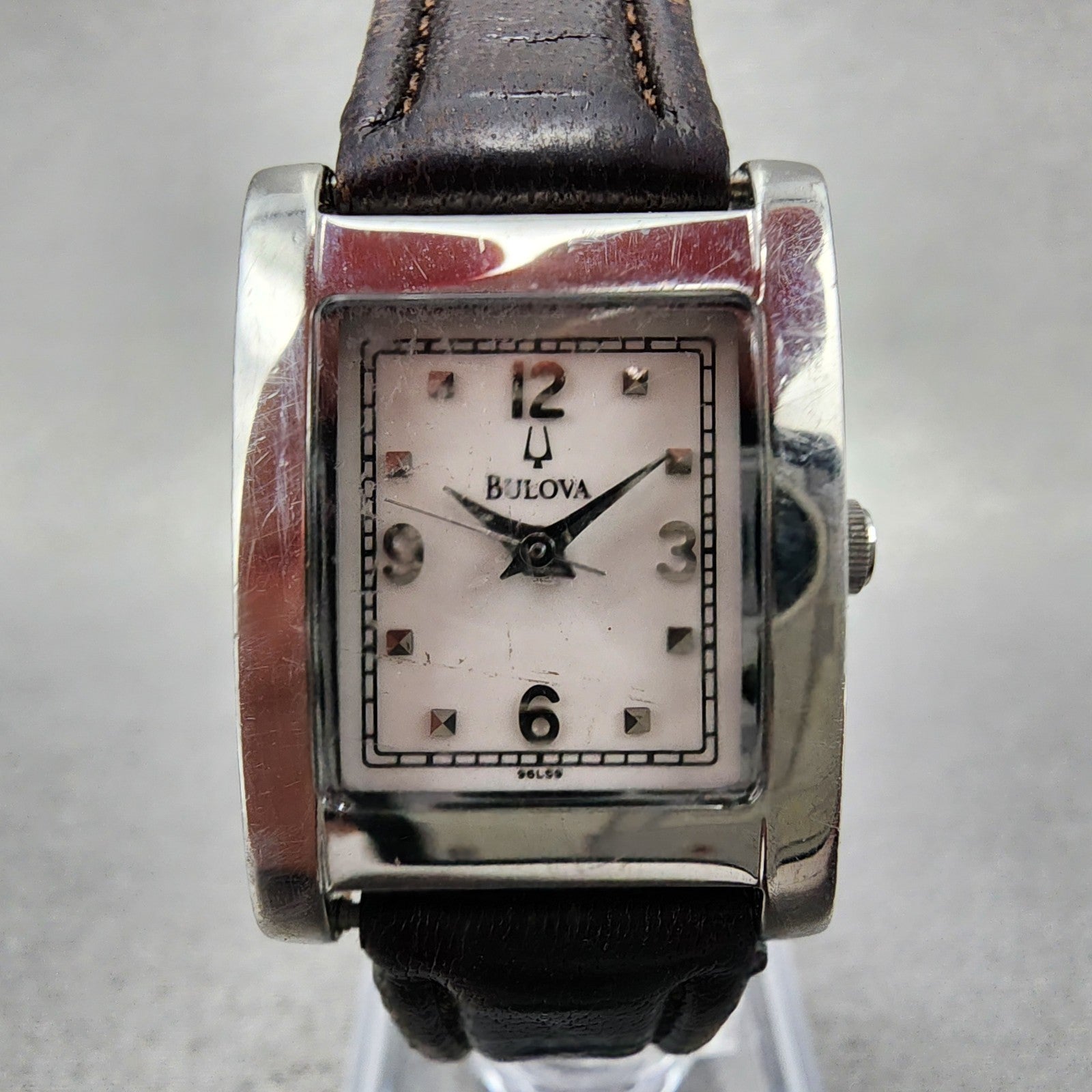 Bulova Tank Watch Women 21mm White Dial Silver Tone Date Rectangle New Battery1