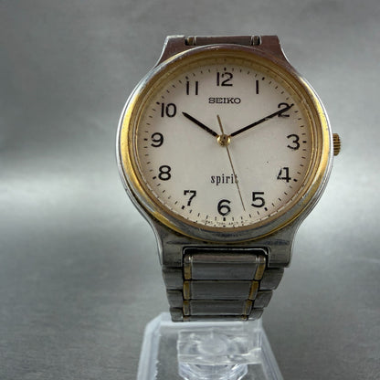 Seiko Spirit Watch Men 34mm White Dial Two Tone Round 7n01-6a70 New Battery VTG5