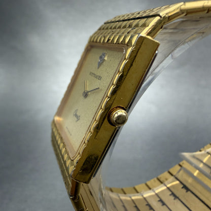 Wittnauer Tank Watch Men 25mm Champagne Dial Gold Tone 0280 New Battery Vintage2