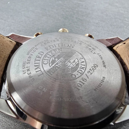 Citizen Eco-Drive Chronograph Watch Men 42mm Brown Dial Two Tone Date AT4006-06X9