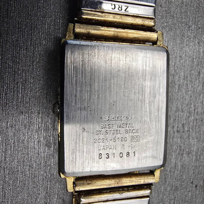 Seiko Watch Men 24mm Gold Dial Gold Tone Rectangle 2C21-5180 New Battery Vintage10