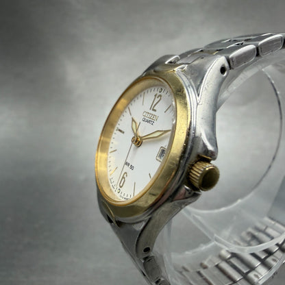 Citizen Watch Women 25mm White Dial Two Tone Date Round 1012-S056021 New Batt2