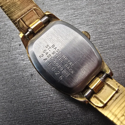 Seiko Watch Women 17mm Champagne Dial Gold Tone Rectangle 5421-5029 New BatteryP10