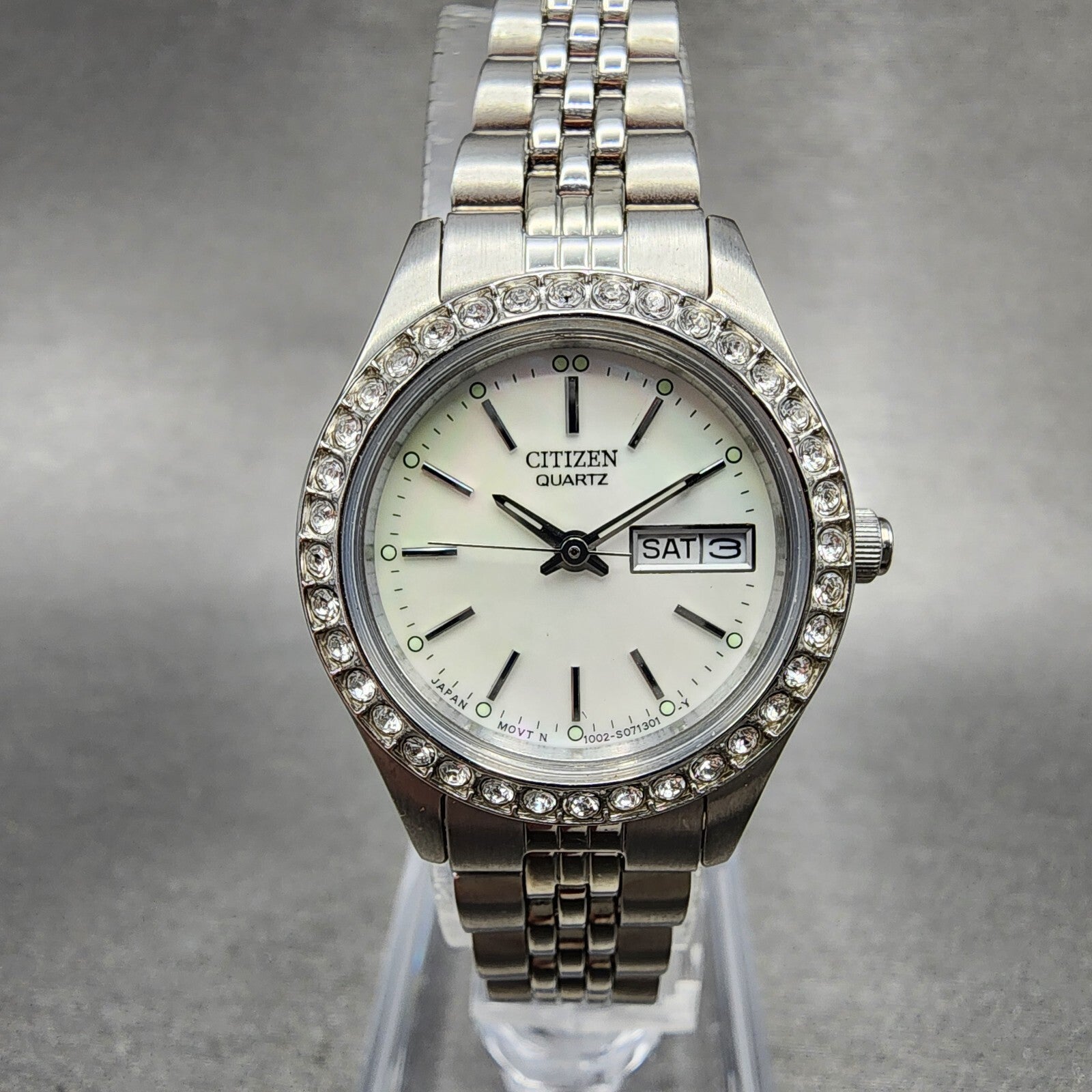 Citizen Watch Women 26mm MOP Dial Steel Daydate Crystal Bezel New Battery0