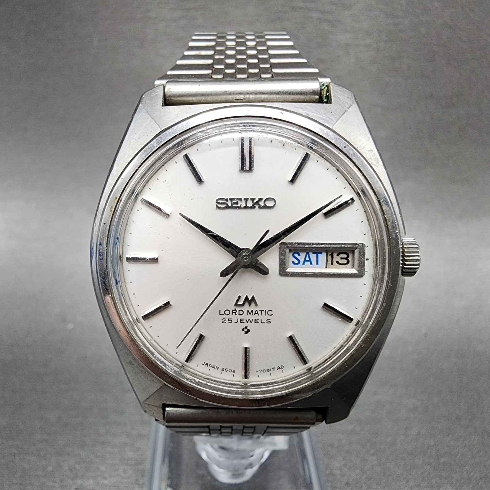 Seiko lord Matic Watch Men 36mm White Dial Silver Tone Daydate 56067000 PARTS0