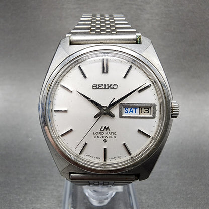 Seiko lord Matic Watch Men 36mm White Dial Silver Tone Daydate 56067000 PARTS0