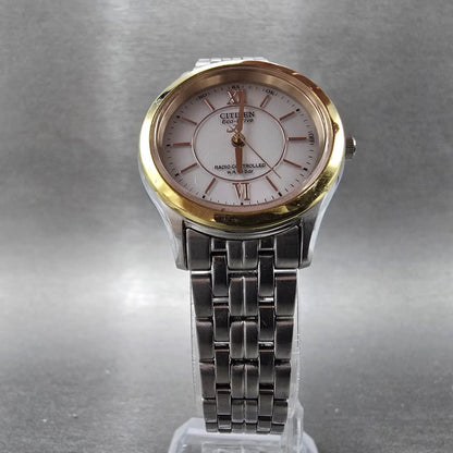 Citizen Eco-Drive Watch Women 29mm White Dial Two Tone Atomic Round H335 PARTS6