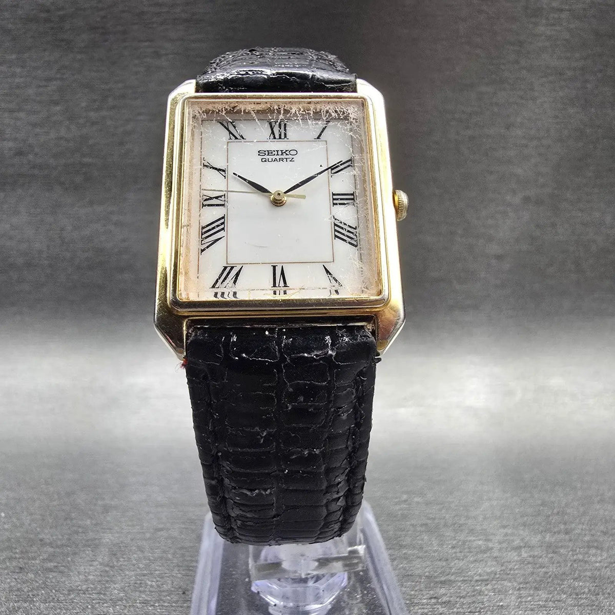 Seiko Tank Watch Men 26mm White Dial Gold Tone Rectangle 7N01-5A00 New Battery5
