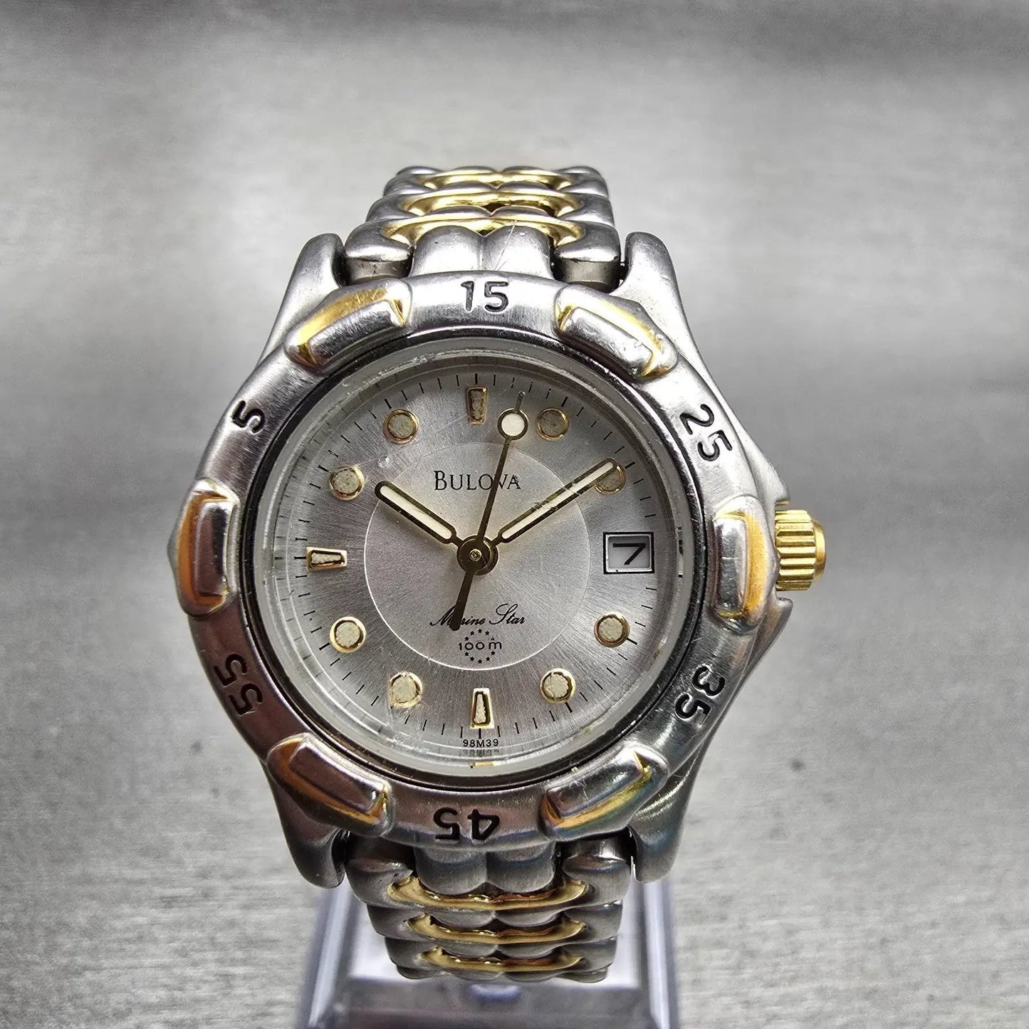 Bulova Marine Star Watch Women 27mm Silver Dial Two Tone Date 98M39 New Battery0
